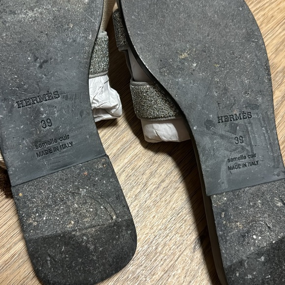 Hermes Oran Grey Leather Slides Beaded Sparkle 39 - Picture 8 of 9